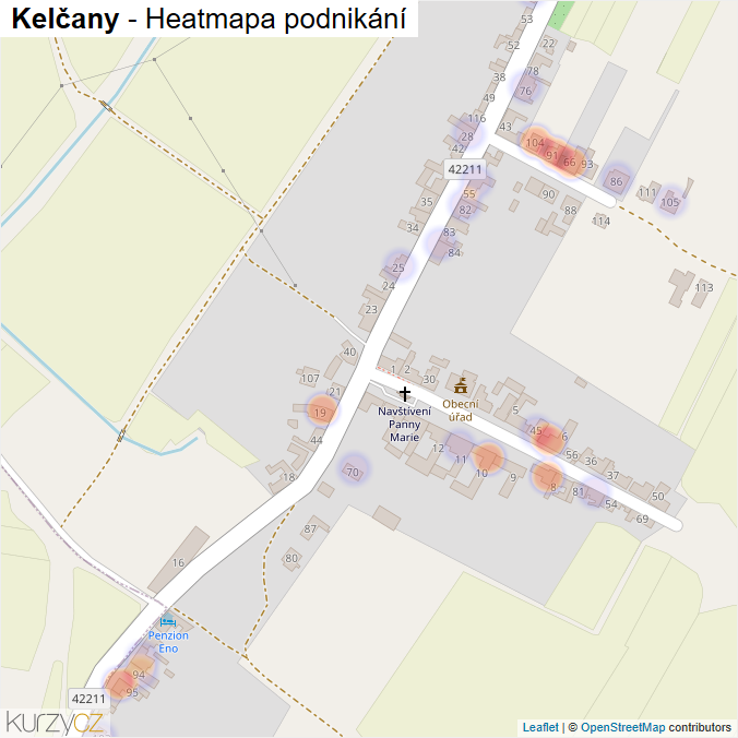 Mapa Kelčany - Firmy v části obce.