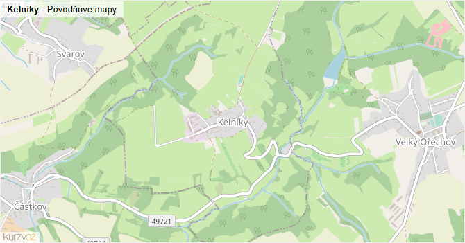 Kelníky - záplavové mapy stoleté vody