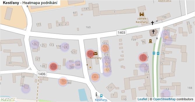 Kestřany - mapa podnikání