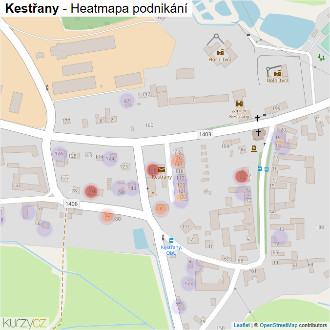 Mapa Kestřany - Firmy v části obce.