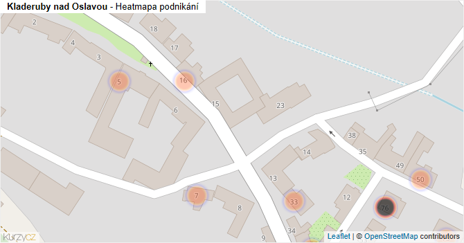 Kladeruby nad Oslavou - mapa podnikání
