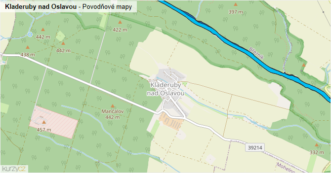 Kladeruby nad Oslavou - záplavové mapy stoleté vody