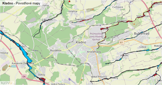 Kladno - záplavové mapy stoleté vody