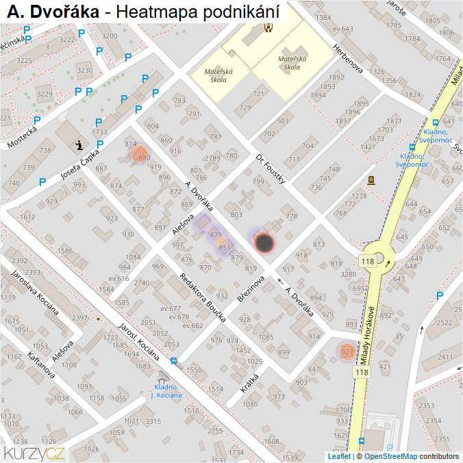Mapa A. Dvořáka - Firmy v ulici.