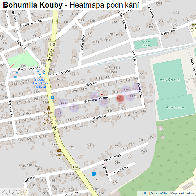 Mapa Bohumila Kouby - Firmy v ulici.