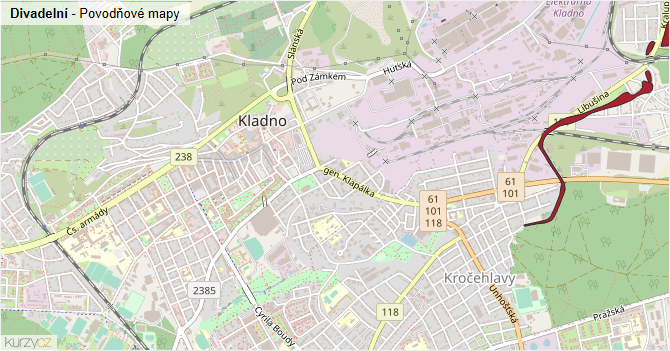 Divadelní - záplavové mapy stoleté vody