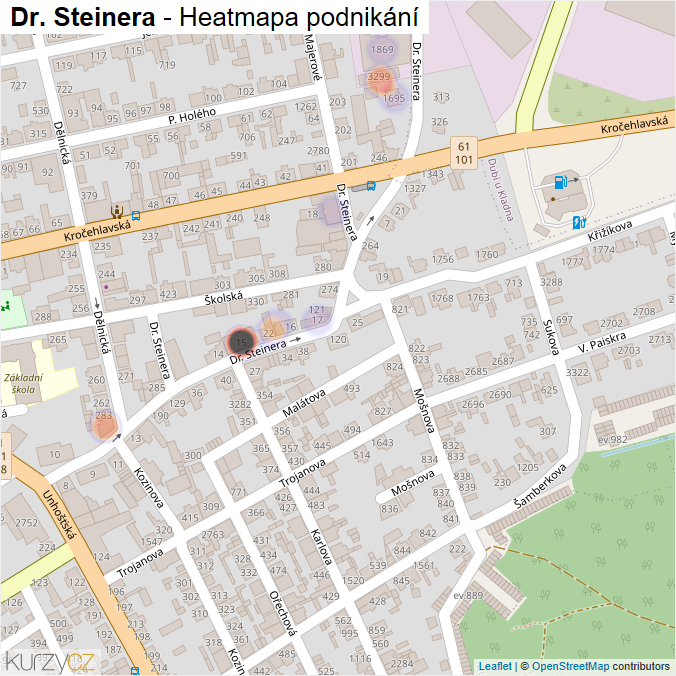Mapa Dr. Steinera - Firmy v ulici.