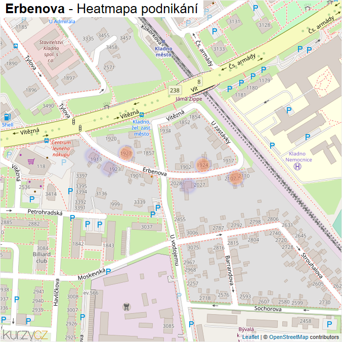 Mapa Erbenova - Firmy v ulici.