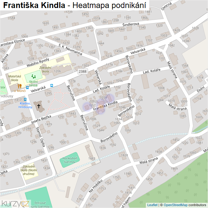 Mapa Františka Kindla - Firmy v ulici.
