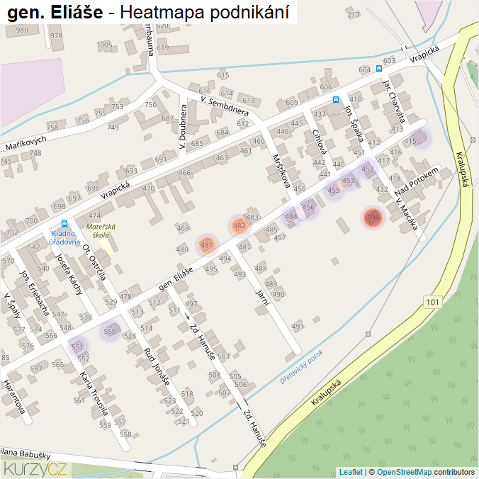 Mapa gen. Eliáše - Firmy v ulici.