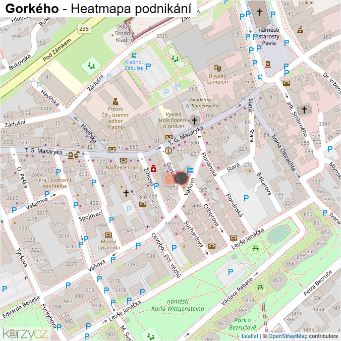 Mapa Gorkého - Firmy v ulici.
