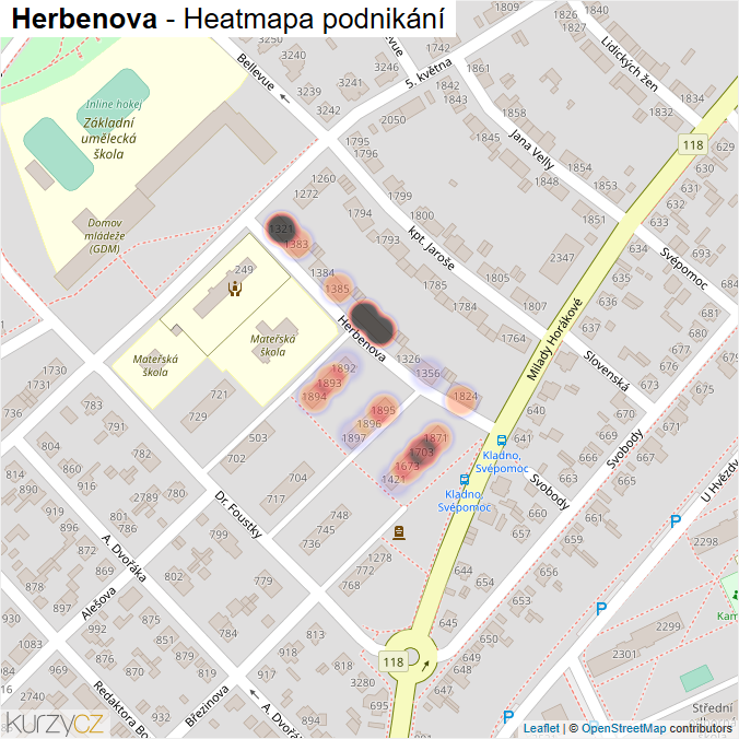 Mapa Herbenova - Firmy v ulici.