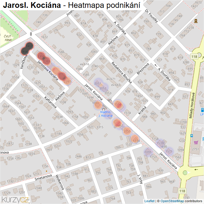Mapa Jarosl. Kociána - Firmy v ulici.