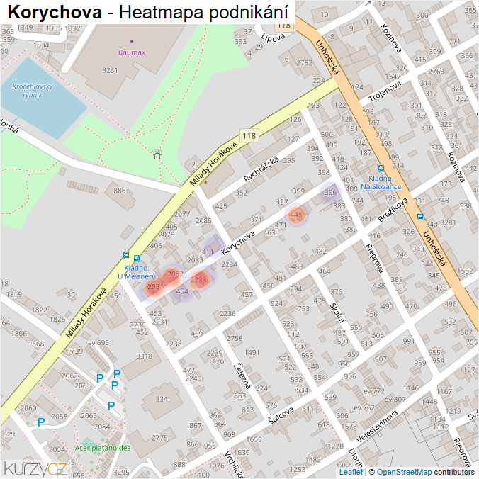 Mapa Korychova - Firmy v ulici.