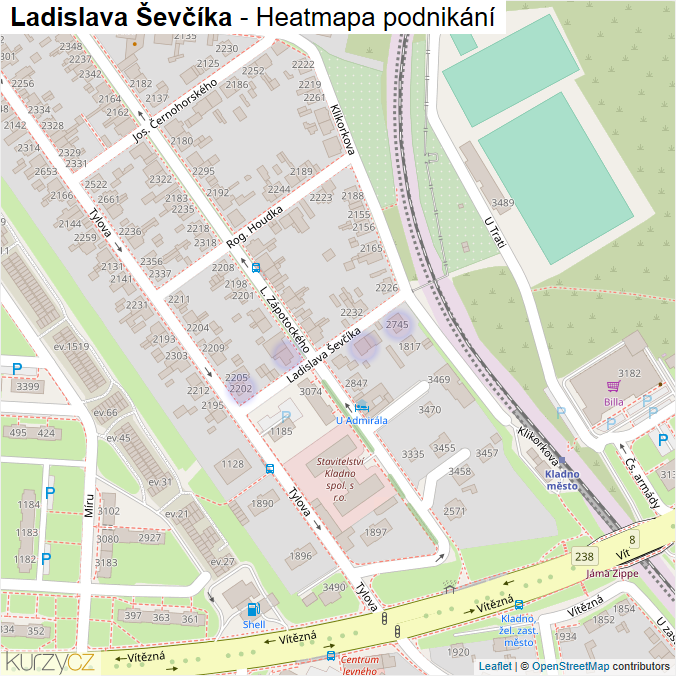 Mapa Ladislava Ševčíka - Firmy v ulici.