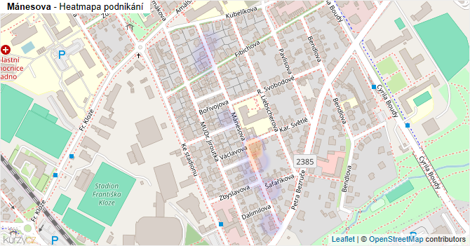 Mánesova - mapa podnikání