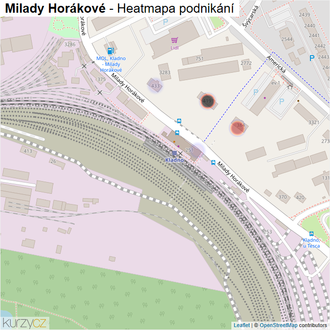 Mapa Milady Horákové - Firmy v ulici.