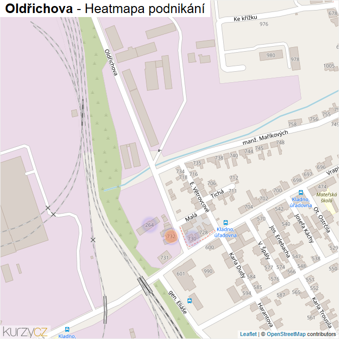 Mapa Oldřichova - Firmy v ulici.