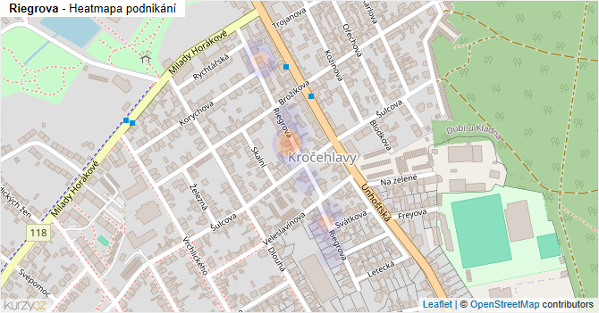 Riegrova - mapa podnikání