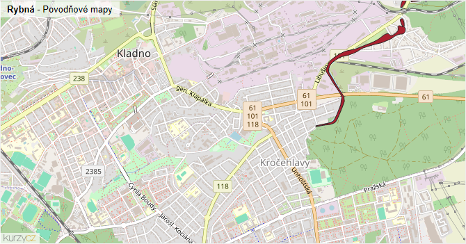 Rybná - záplavové mapy stoleté vody