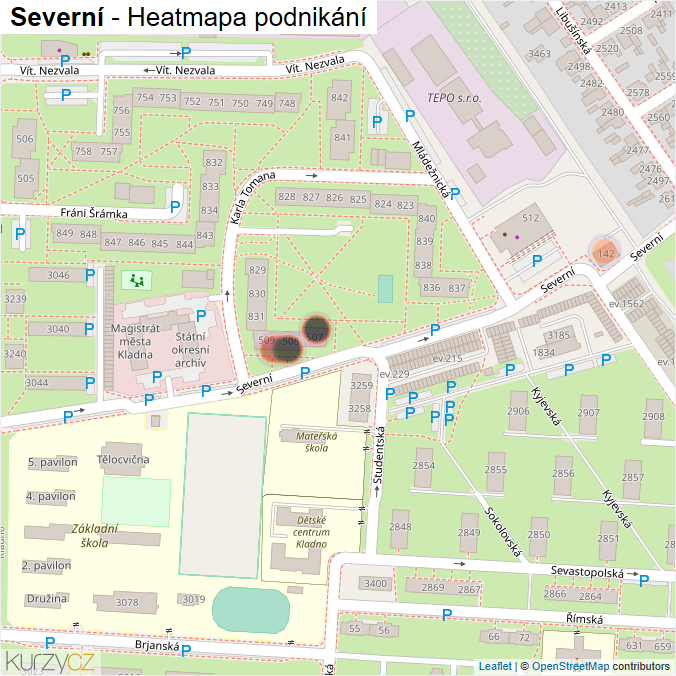 Mapa Severní - Firmy v ulici.