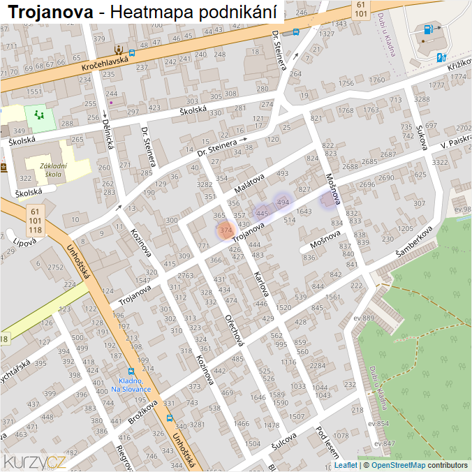 Mapa Trojanova - Firmy v ulici.