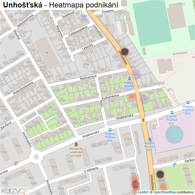 Mapa Unhošťská - Firmy v ulici.