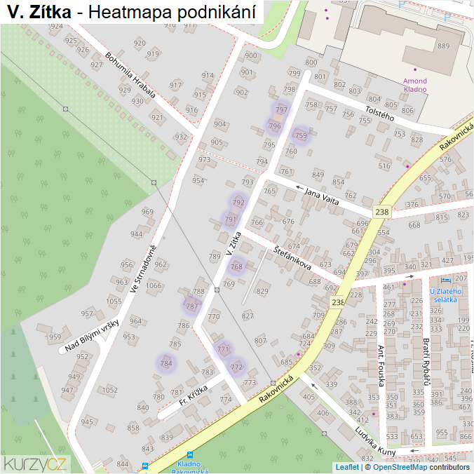 Mapa V. Zítka - Firmy v ulici.