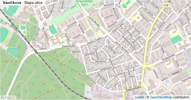 Vaníčkova - mapa ulice