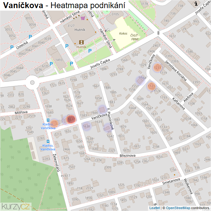 Mapa Vaníčkova - Firmy v ulici.