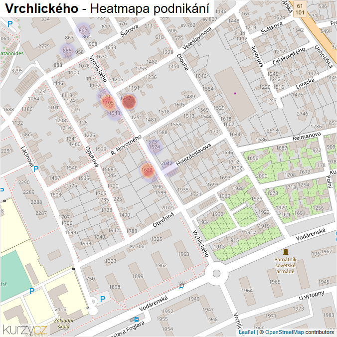 Mapa Vrchlického - Firmy v ulici.