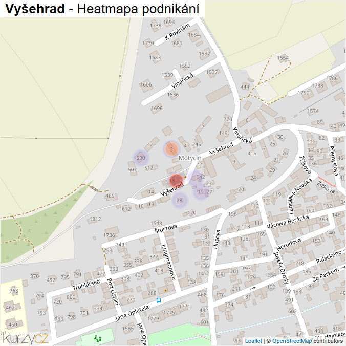 Mapa Vyšehrad - Firmy v ulici.