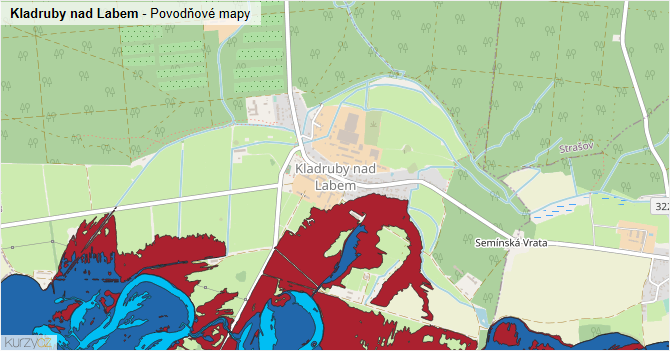 Kladruby nad Labem - záplavové mapy stoleté vody