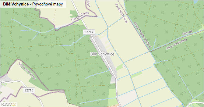 Bílé Vchynice - záplavové mapy stoleté vody