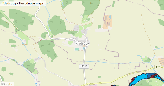 Kladruby - záplavové mapy stoleté vody