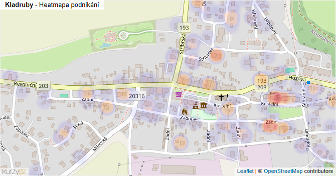 Kladruby - mapa podnikání
