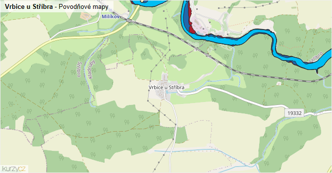 Vrbice u Stříbra - záplavové mapy stoleté vody