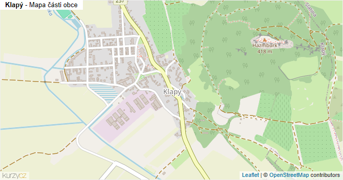 Klapý - mapa části obce