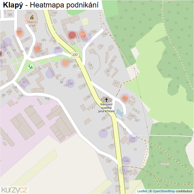 Mapa Klapý - Firmy v části obce.