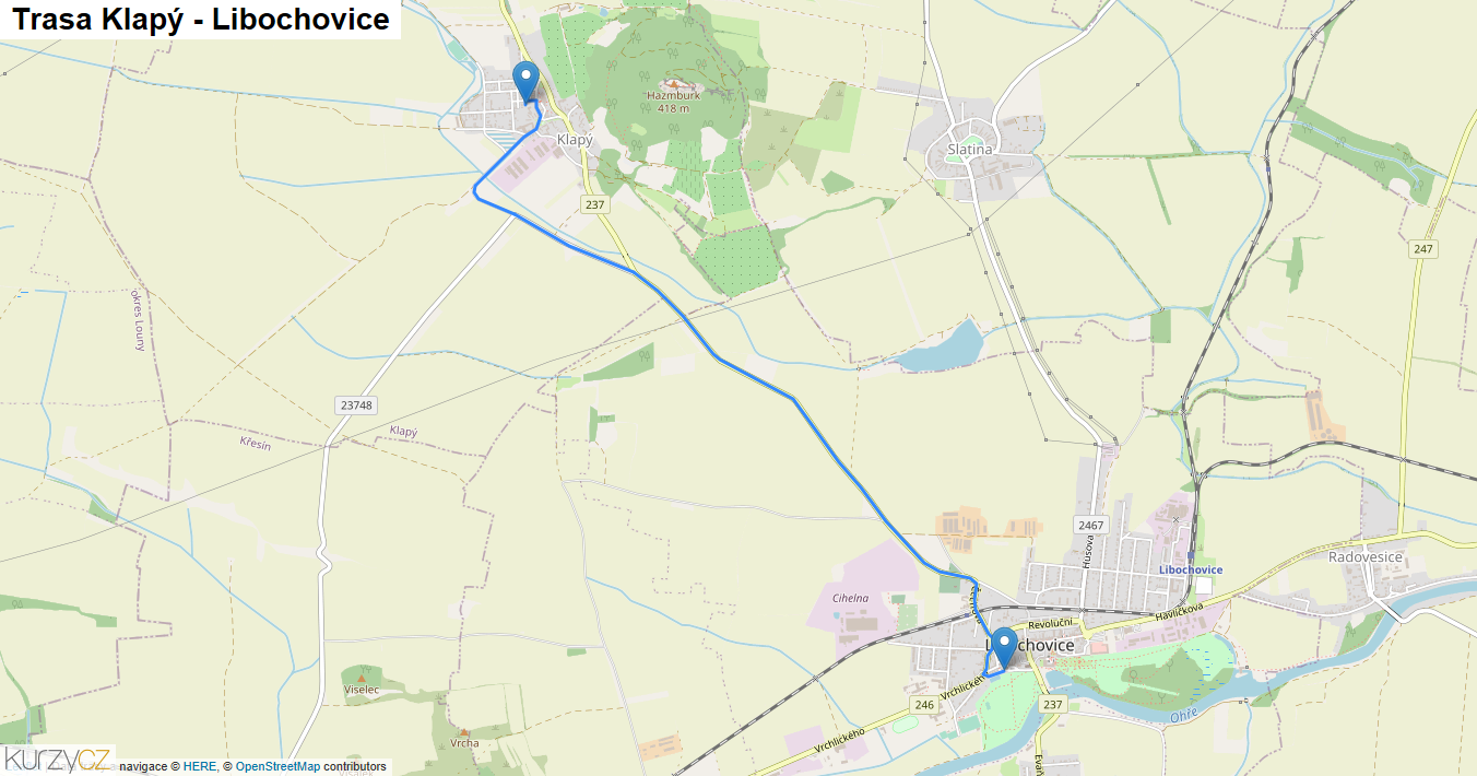 Klapý-Libochovice, mapa trasy