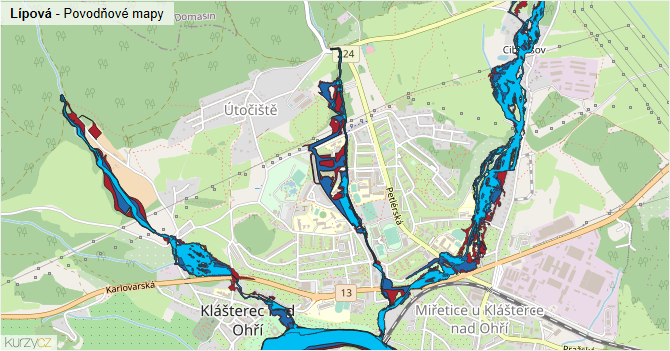 Lípová - záplavové mapy stoleté vody
