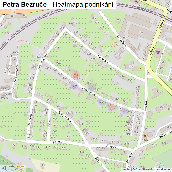 Mapa Petra Bezruče - Firmy v ulici.