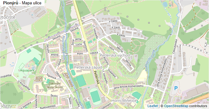 Pionýrů - mapa ulice