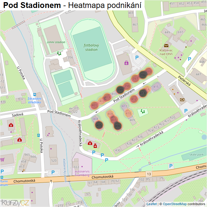 Mapa Pod Stadionem - Firmy v ulici.