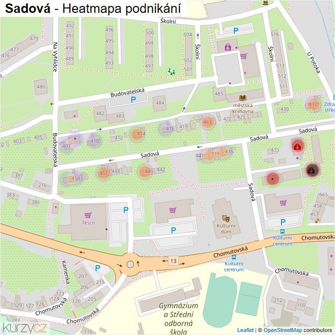 Mapa Sadová - Firmy v ulici.