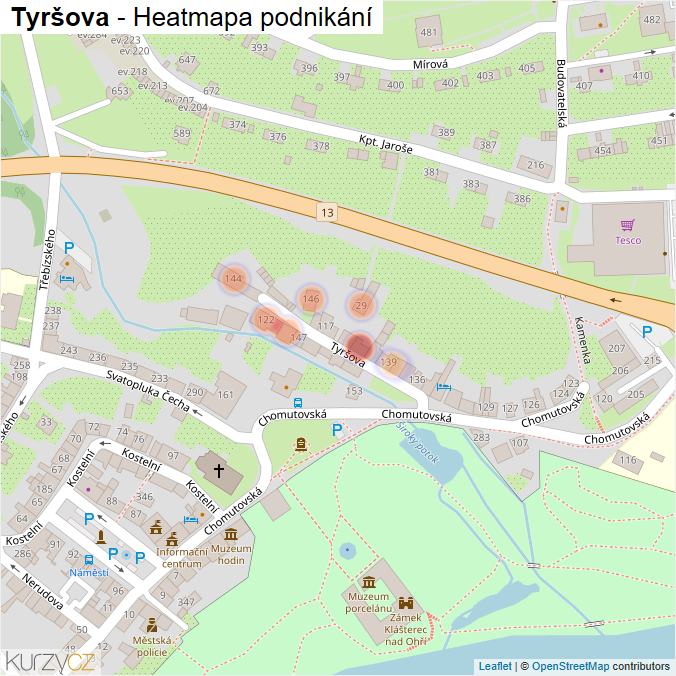 Mapa Tyršova - Firmy v ulici.