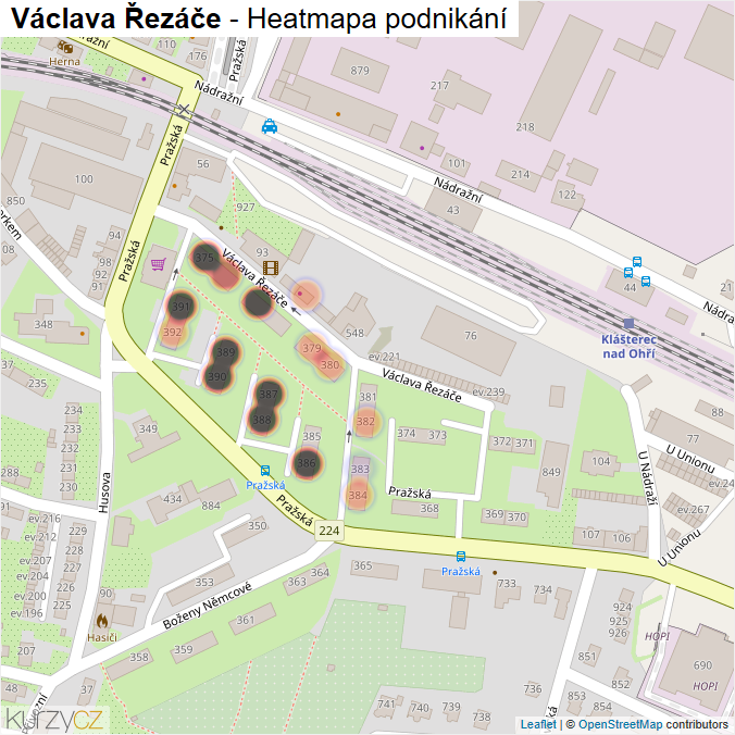 Mapa Václava Řezáče - Firmy v ulici.