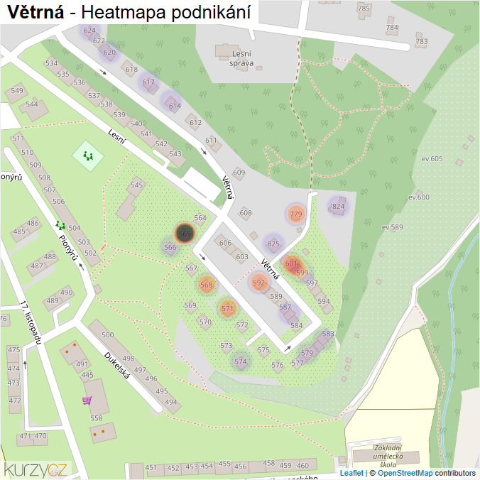 Mapa Větrná - Firmy v ulici.