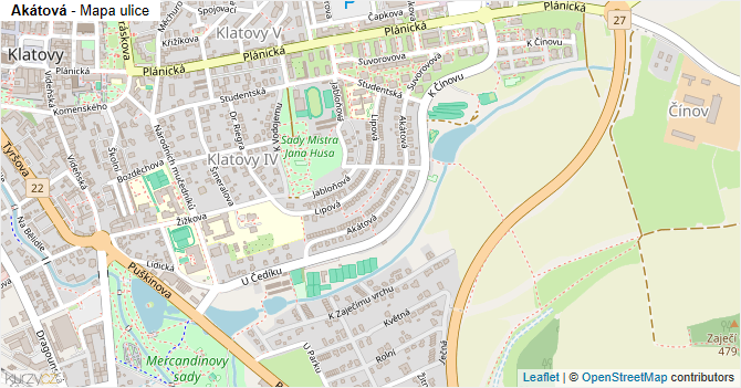 Akátová - mapa ulice