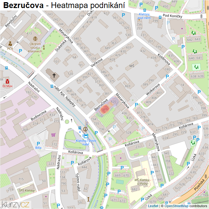 Mapa Bezručova - Firmy v ulici.